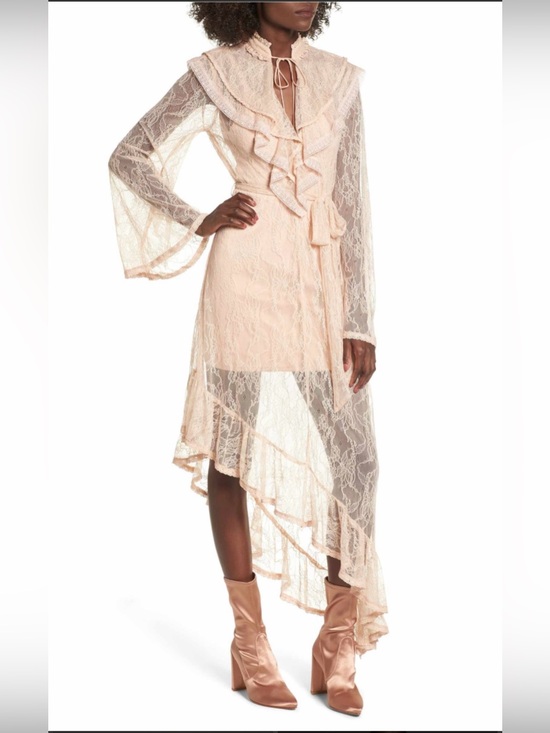 AFRM Dresses & Skirts - AFRM Lace Kaftan Dress Ivory Victorian Asymmetrical Hem Wedding Dress Sz XL Boho
